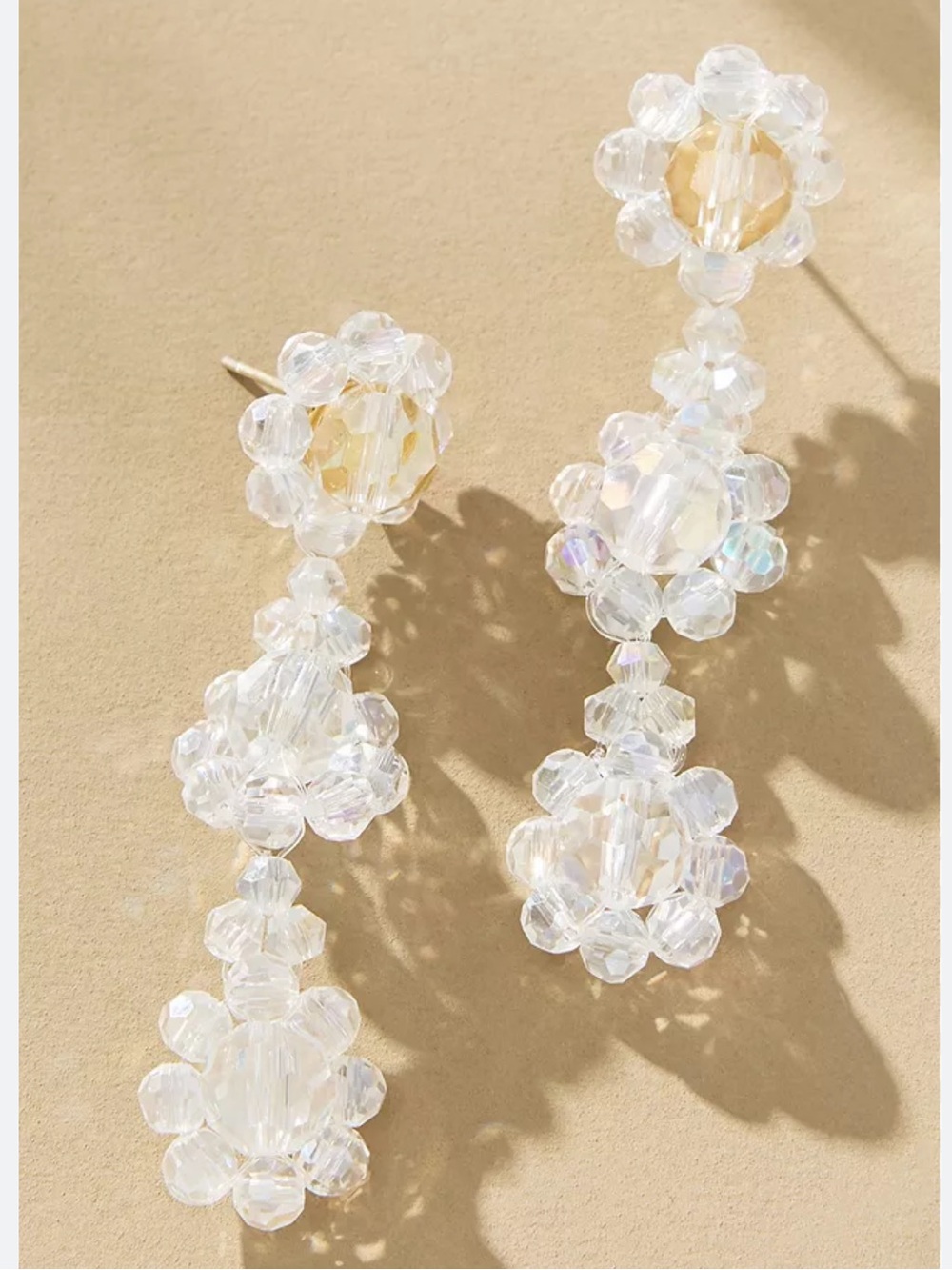 Anthropologie Beaded Floral Drop Earrings Iridescent Clear Beaded Drop Earrings